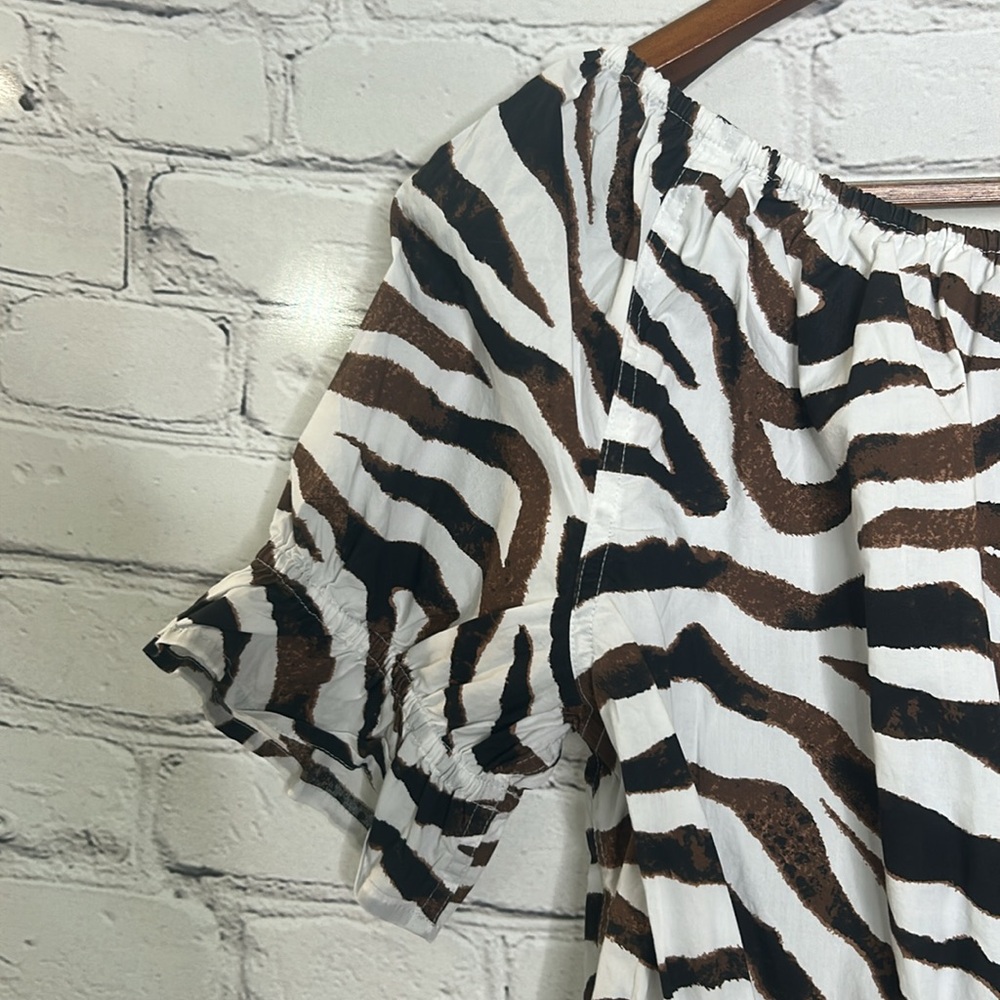 J. Crew Brown & White Zebra Print Puff Sleeve Top Size Medium - Picture 7 of 11